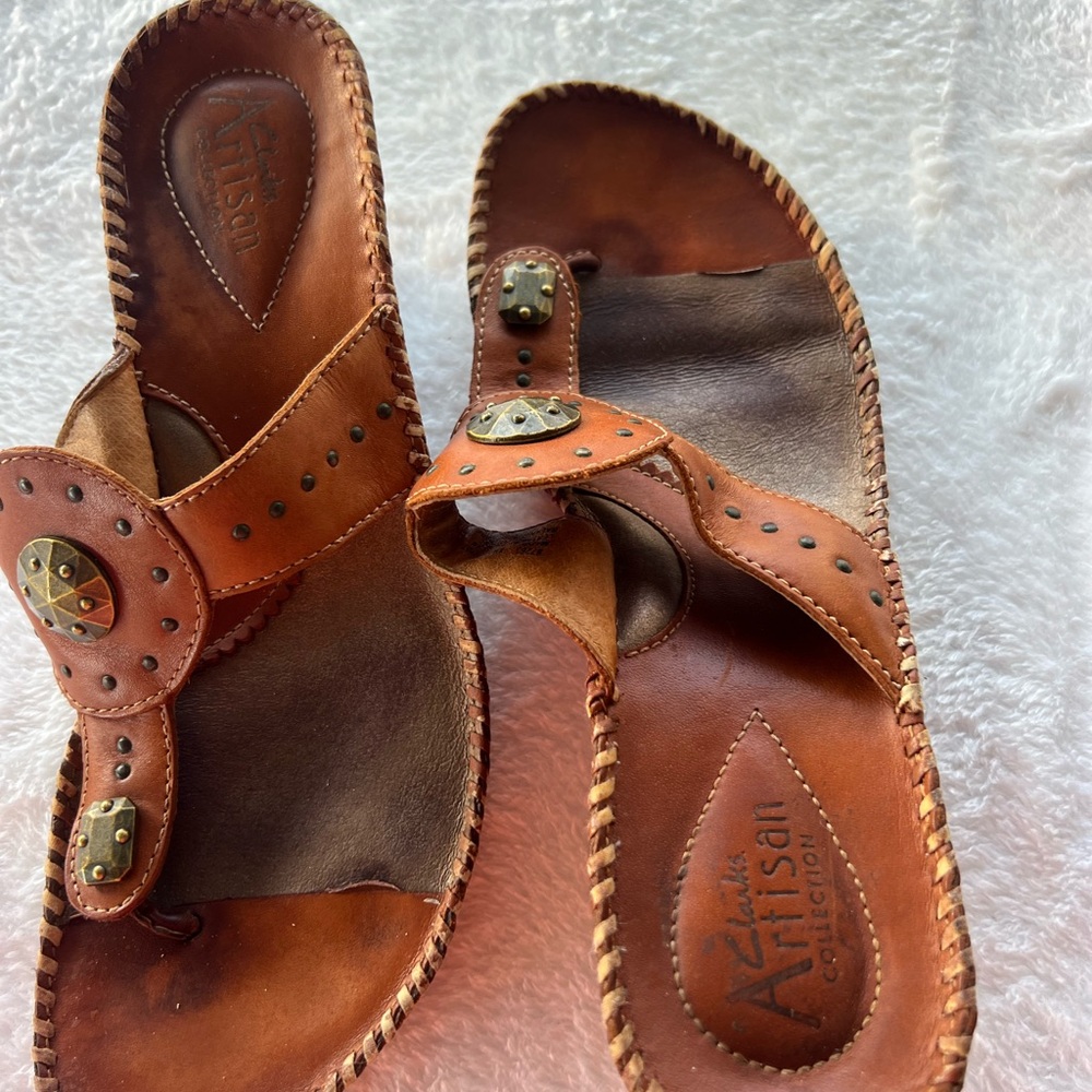 Clarks Tan Leather Braided Detail Sandals - Picture 7 of 14